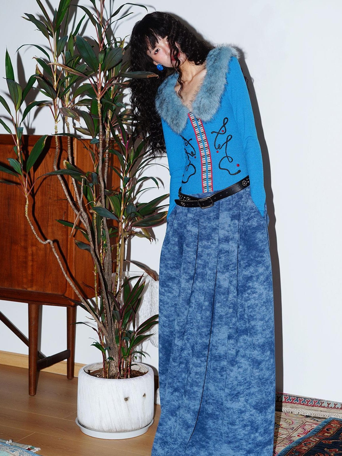 badtaste Vintage Embroidered Detachable Fur Collar V-neck Women's Casual Maxi Dresses