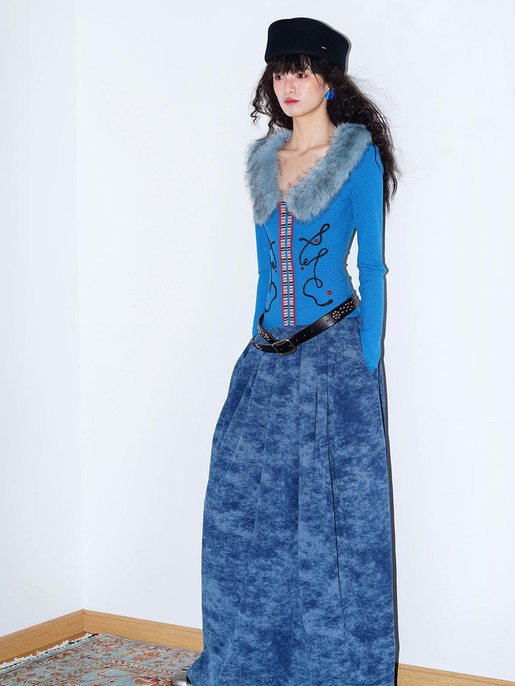 badtaste Vintage Embroidered Detachable Fur Collar V-neck Women's Casual Maxi Dresses