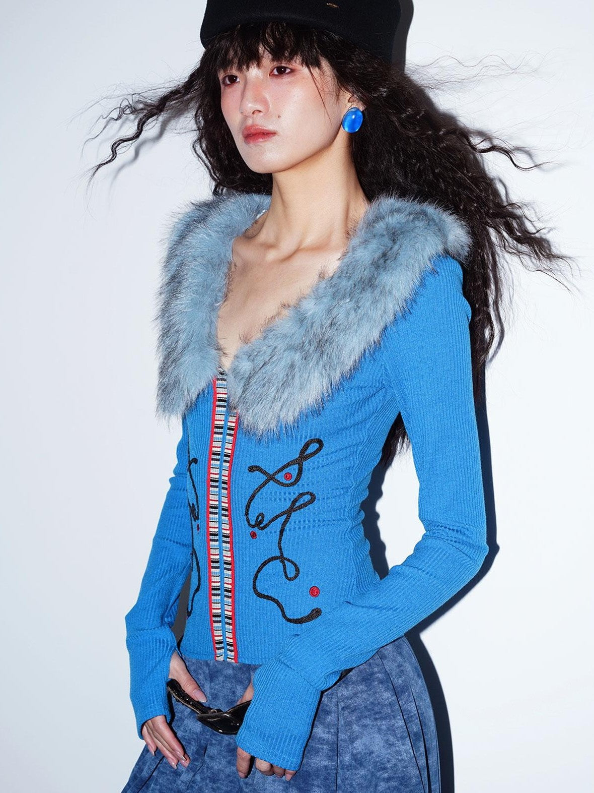 badtaste Vintage Embroidered Detachable Fur Collar V-neck Women's Casual Maxi Dresses
