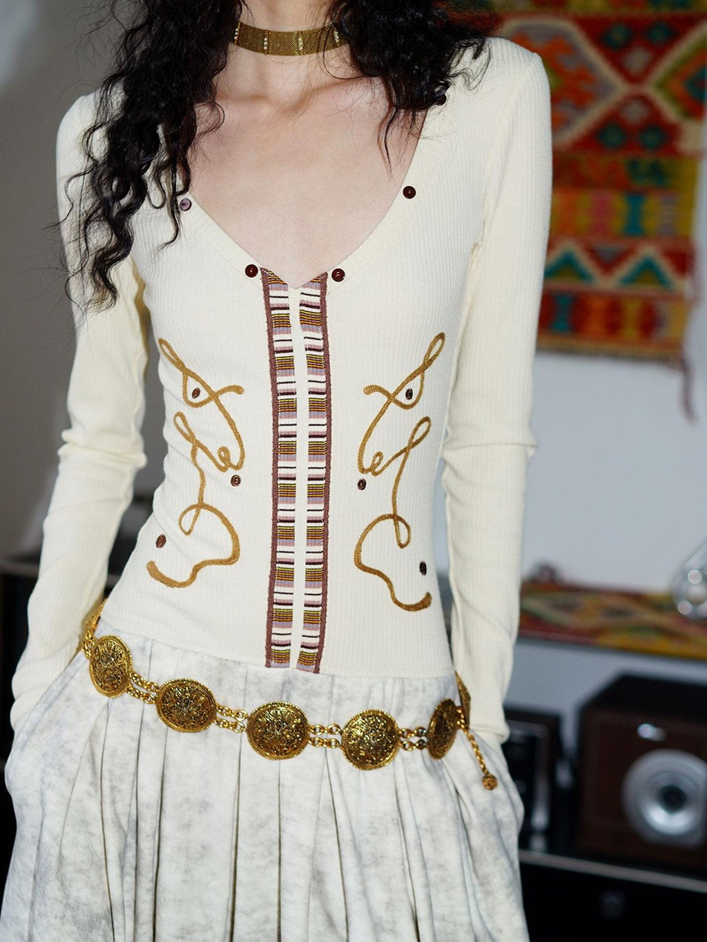 badtaste Vintage Embroidered Detachable Fur Collar V-neck Women's Casual Maxi Dresses