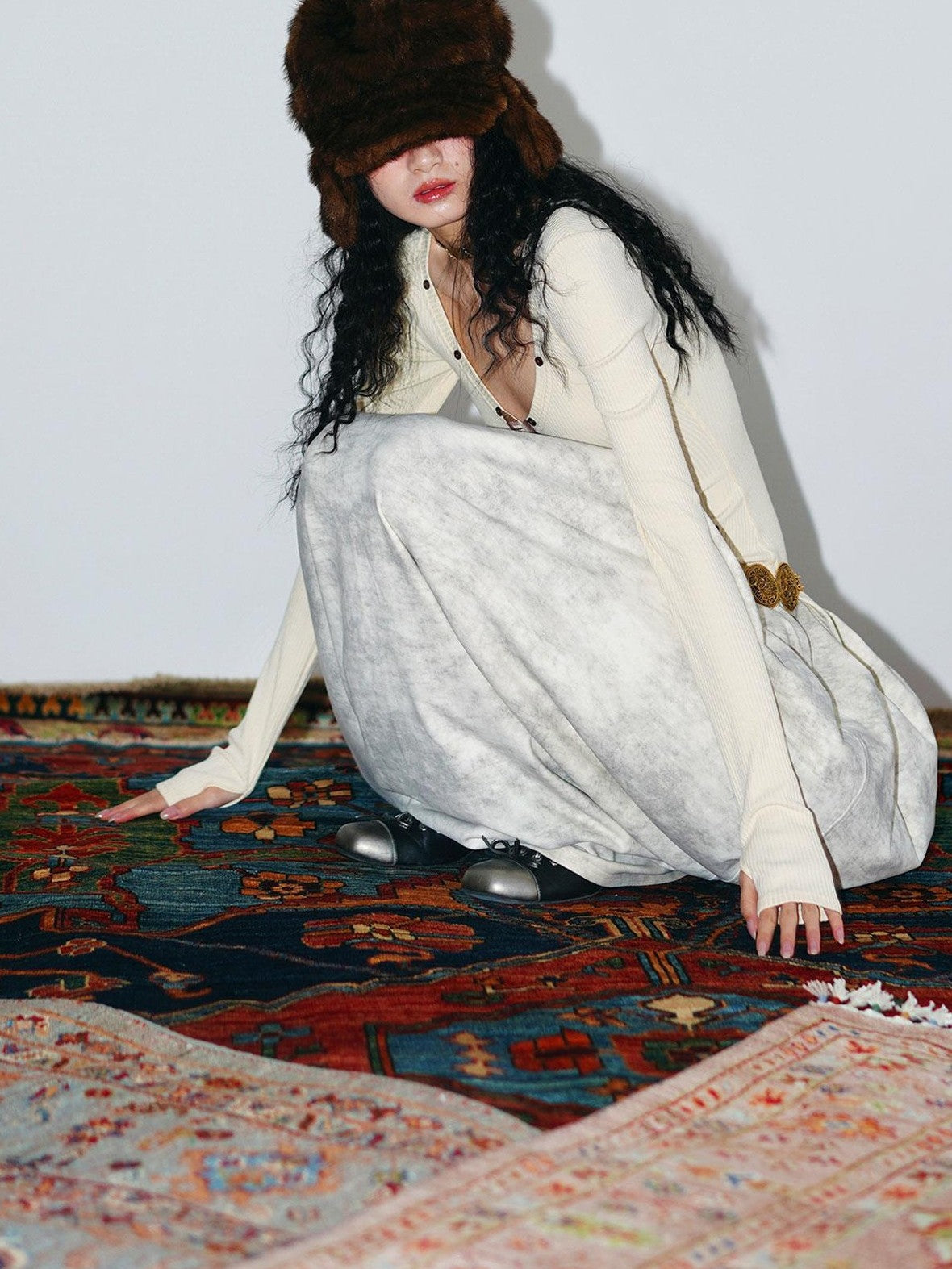 badtaste Vintage Embroidered Detachable Fur Collar V-neck Women's Casual Maxi Dresses