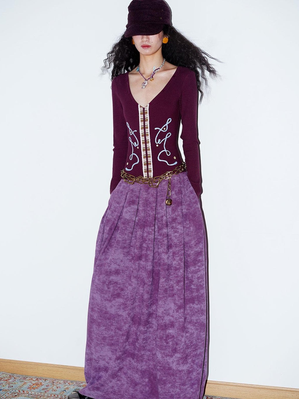 badtaste Vintage Embroidered Detachable Fur Collar V-neck Women's Casual Maxi Dresses