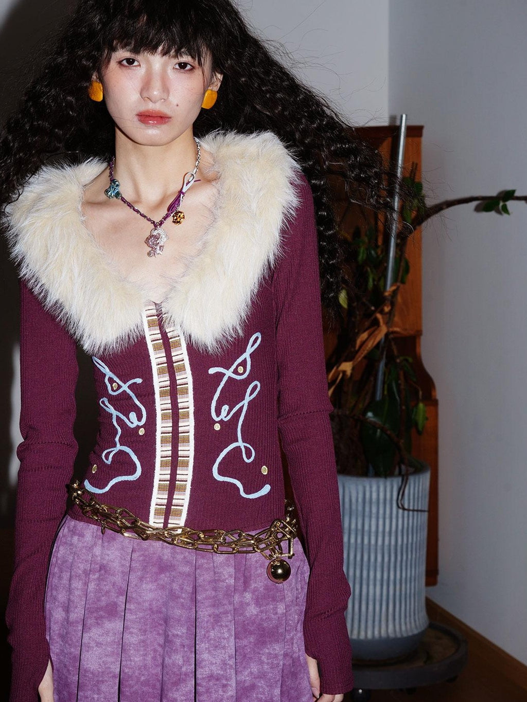 badtaste Vintage Embroidered Detachable Fur Collar V-neck Women's Casual Maxi Dresses