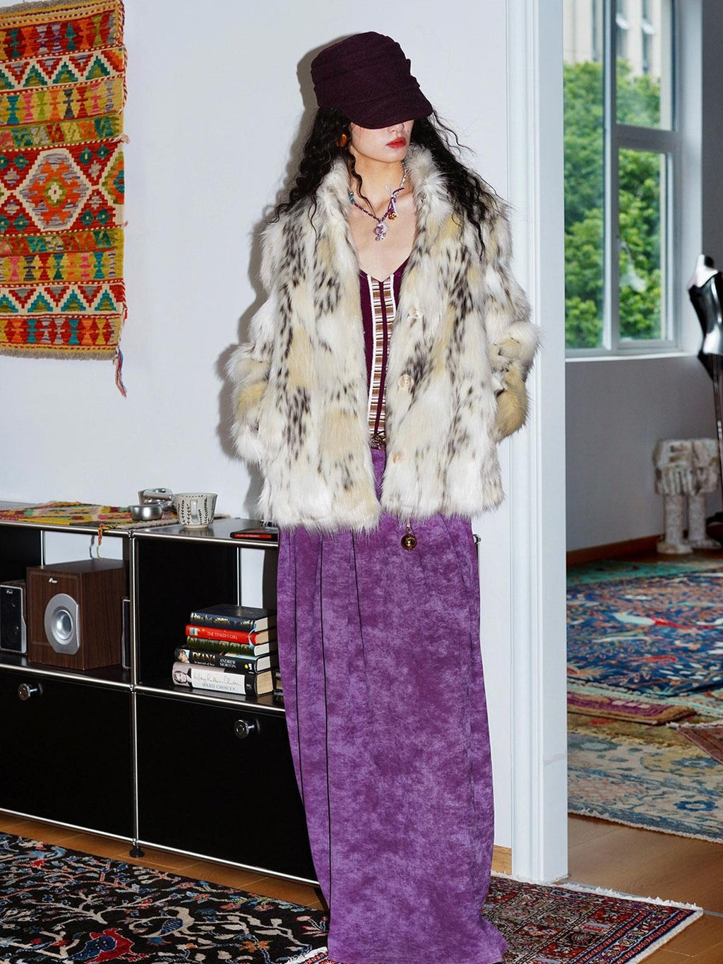 badtaste Vintage Embroidered Detachable Fur Collar V-neck Women's Casual Maxi Dresses