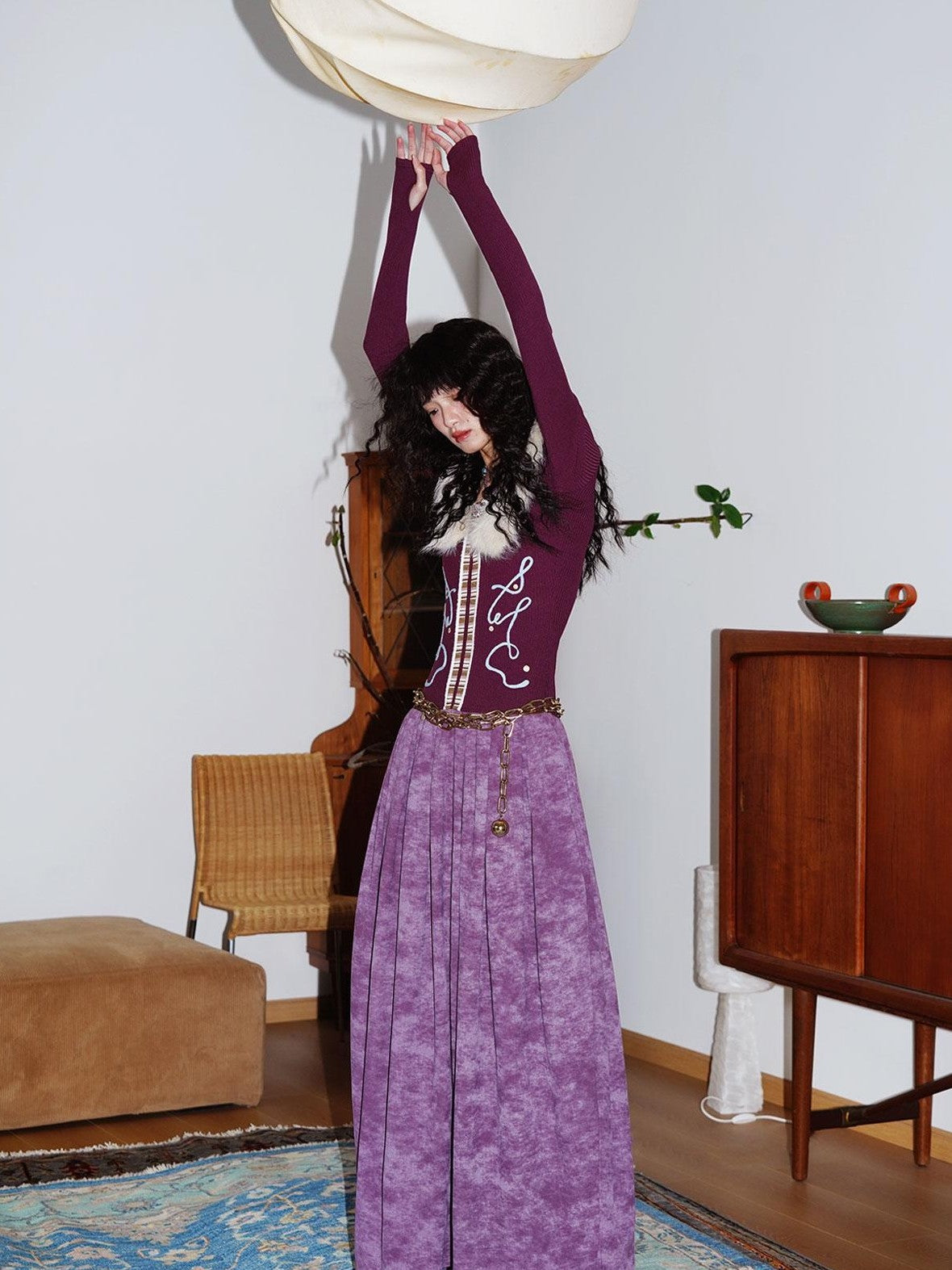 badtaste Vintage Embroidered Detachable Fur Collar V-neck Women's Casual Maxi Dresses