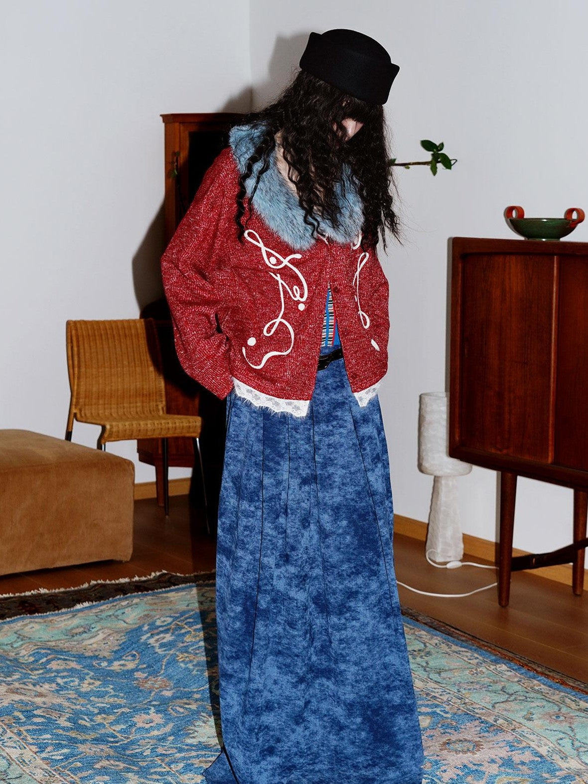 badtaste Vintage Embroidered Detachable Fur Collar V-neck Women's Casual Maxi Dresses