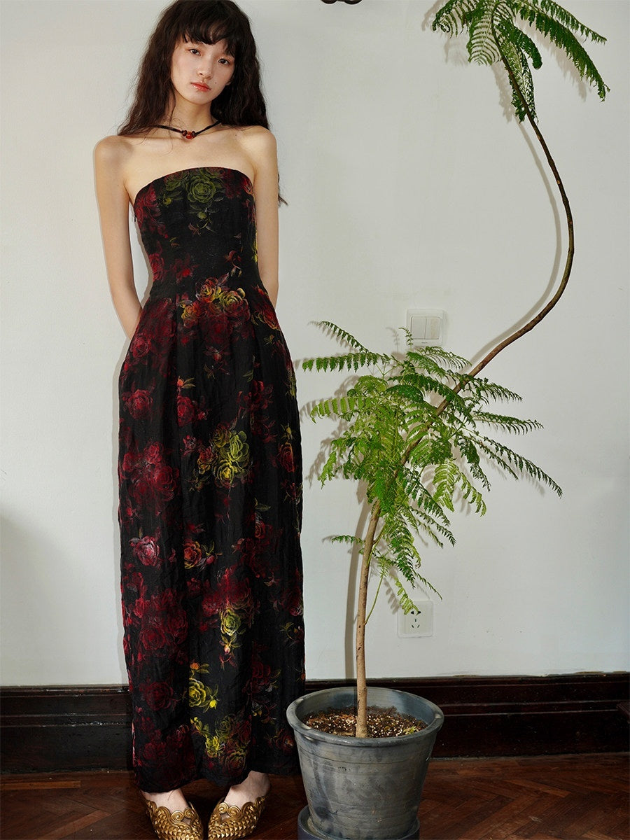 badtaste_Vintage_Floral_Flocked_New_Chinese_Women's_Tencel_Strapless_Maxi_Dresses_723121430590_MISSTT