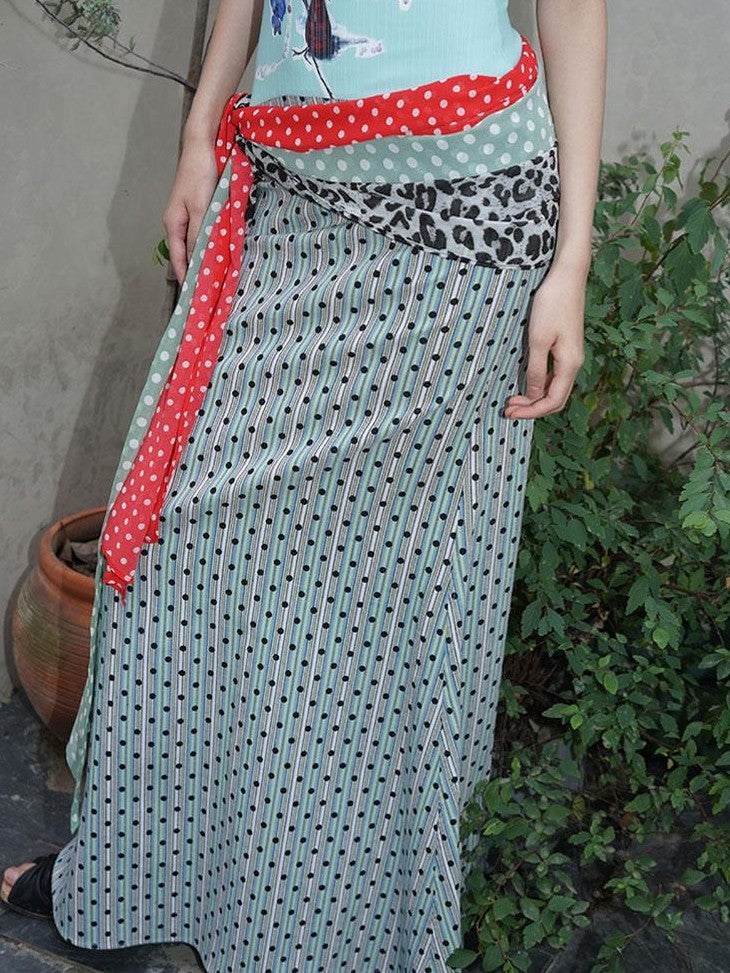 badtaste Vintage Floral Patchwork Contrast Slim Women's Stretch Knit Slip Maxi Dresses