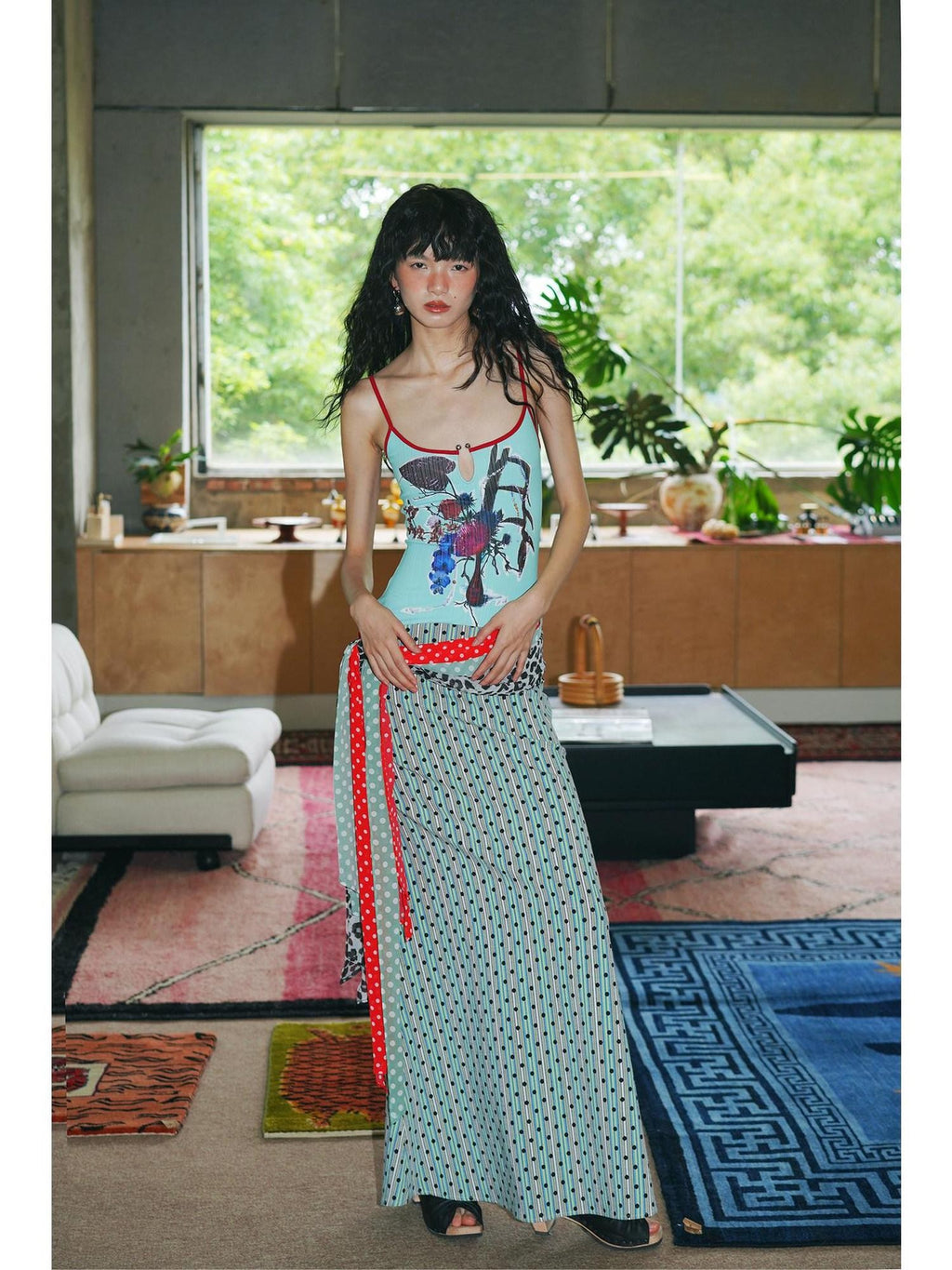 badtaste Vintage Floral Patchwork Contrast Slim Women's Stretch Knit Slip Maxi Dresses