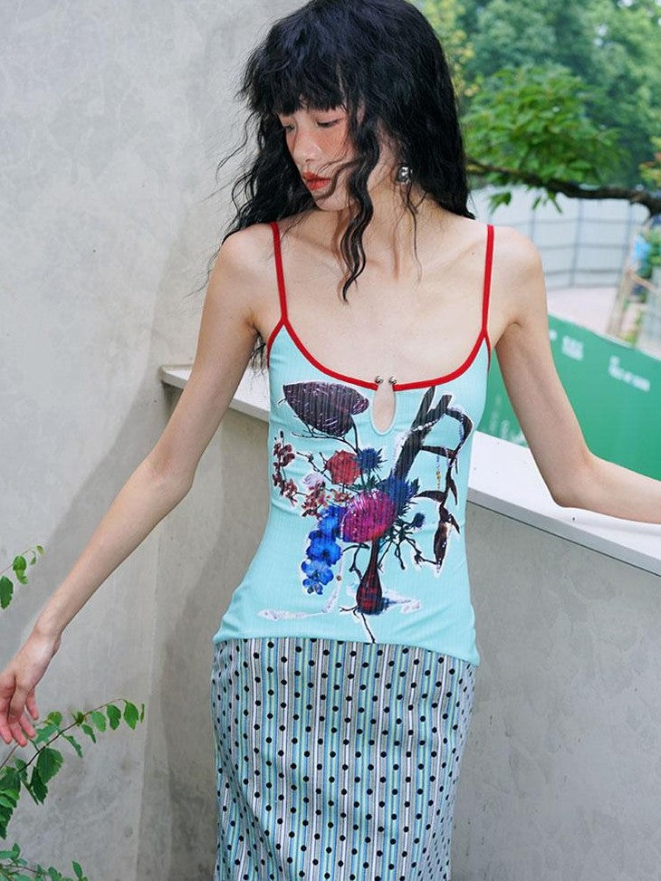 badtaste Vintage Floral Patchwork Contrast Slim Women's Stretch Knit Slip Maxi Dresses