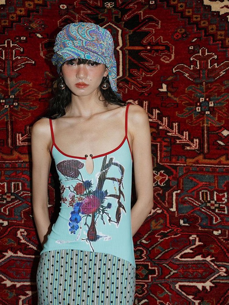 badtaste Vintage Floral Patchwork Contrast Slim Women's Stretch Knit Slip Maxi Dresses