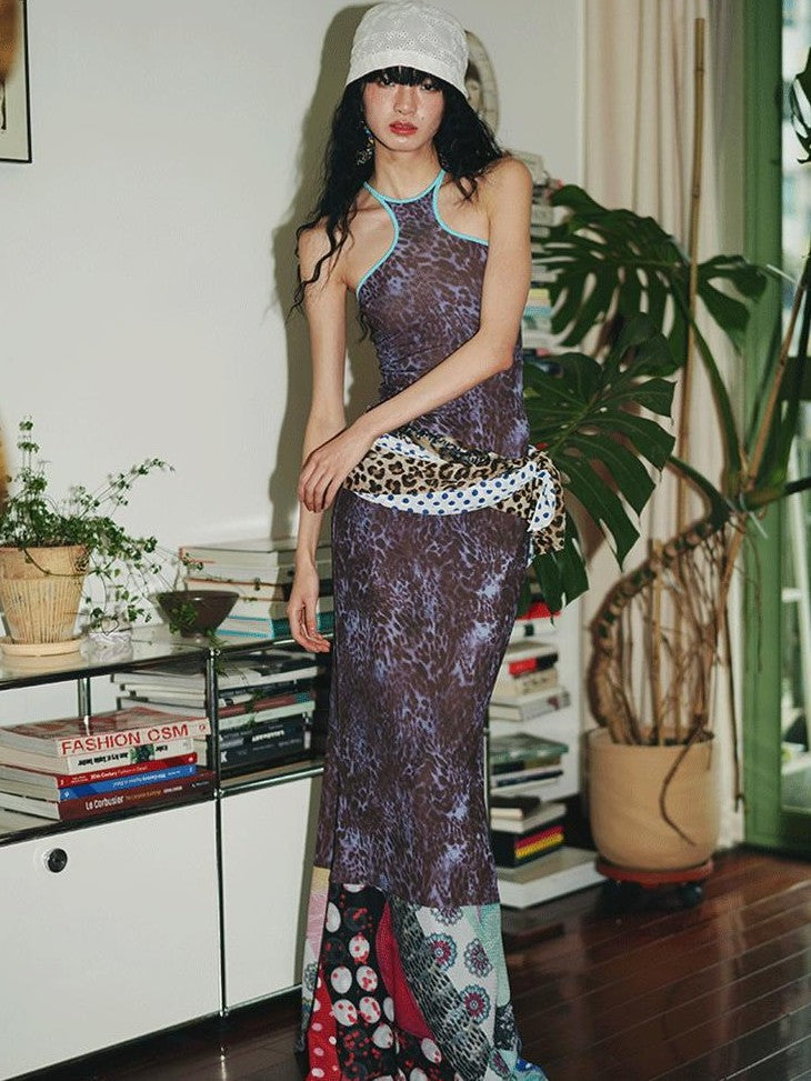 badtaste Vintage Leopard Print Western Knitted Splice Women's Knit Mermaid Skirts
