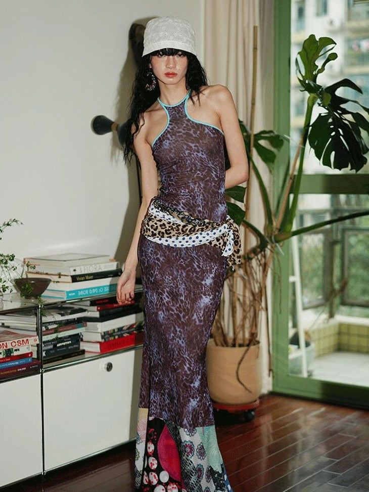 badtaste Vintage Leopard Print Western Knitted Splice Women's Knit Mermaid Skirts