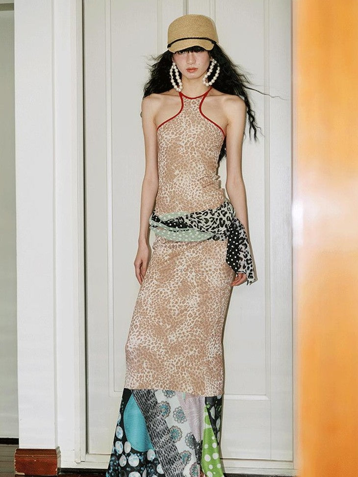 badtaste Vintage Leopard Print Western Knitted Splice Women's Knit Mermaid Skirts