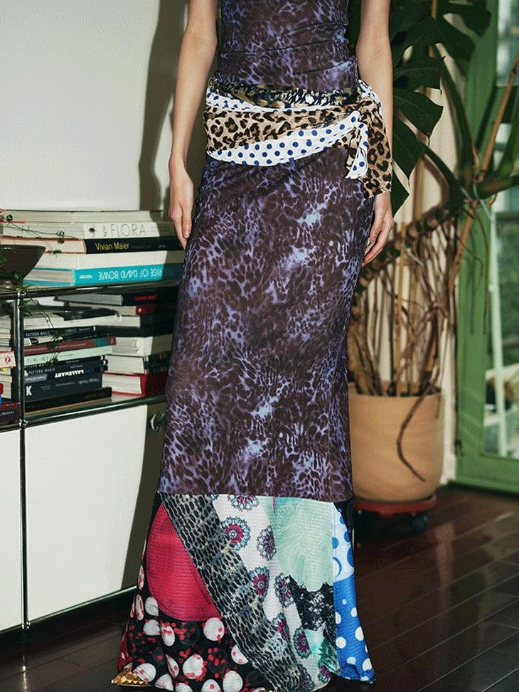 badtaste Vintage Leopard Print Western Knitted Splice Women's Knit Mermaid Skirts