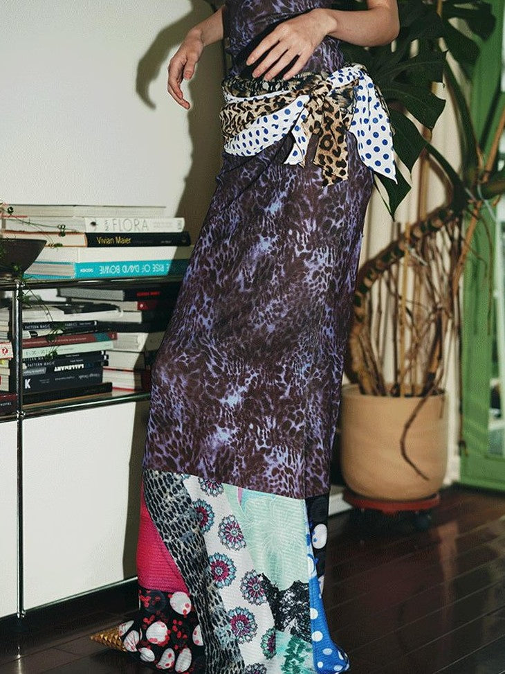 badtaste Vintage Leopard Print Western Knitted Splice Women's Knit Mermaid Skirts