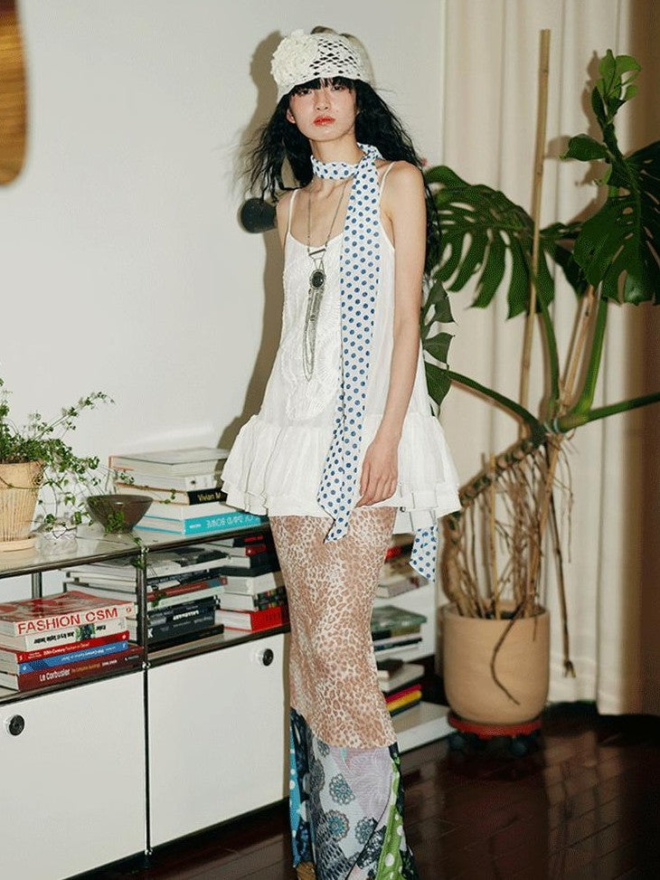 badtaste Vintage Leopard Print Western Knitted Splice Women's Knit Mermaid Skirts