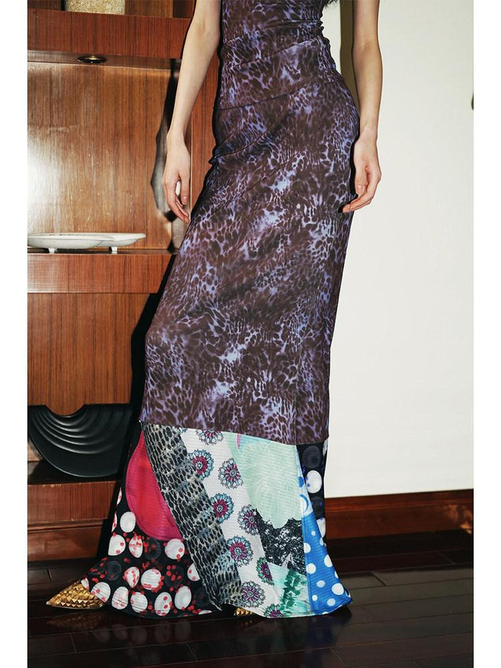 badtaste Vintage Leopard Print Western Knitted Splice Women's Knit Mermaid Skirts