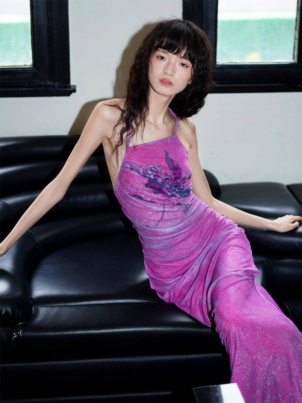 badtaste Vintage Neo Chinese Print Backless Women's Mesh Bodycon Maxi Dresses