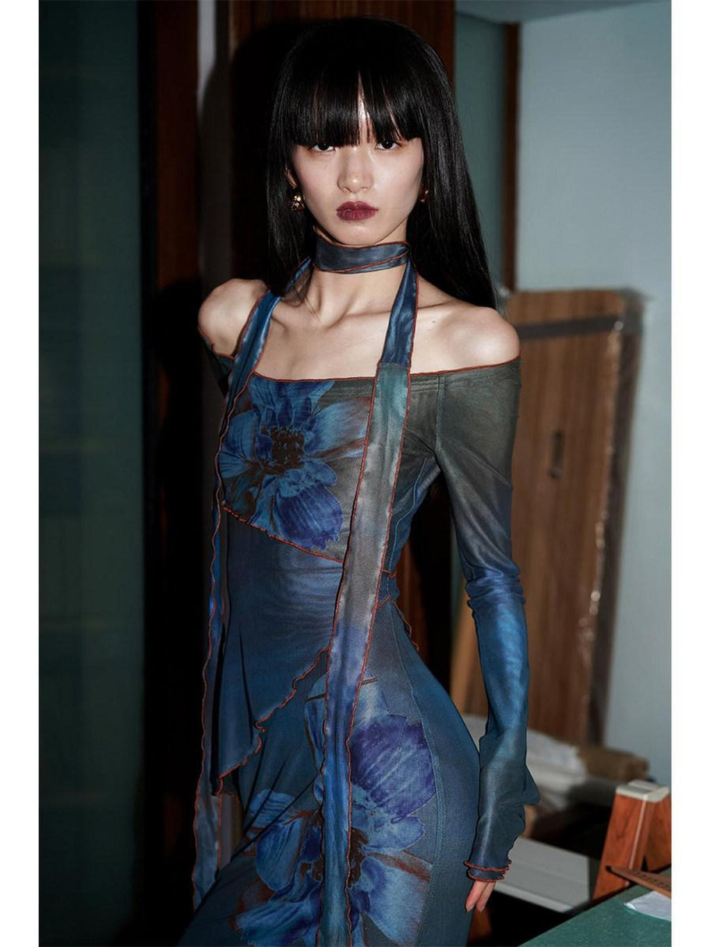 badtaste Vintage New Chinese Printed Convertible Slim Women's Mesh Strapless Maxi Dresses