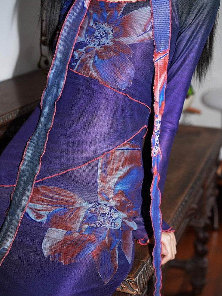 badtaste Vintage New Chinese Printed Convertible Slim Women's Mesh Strapless Maxi Dresses