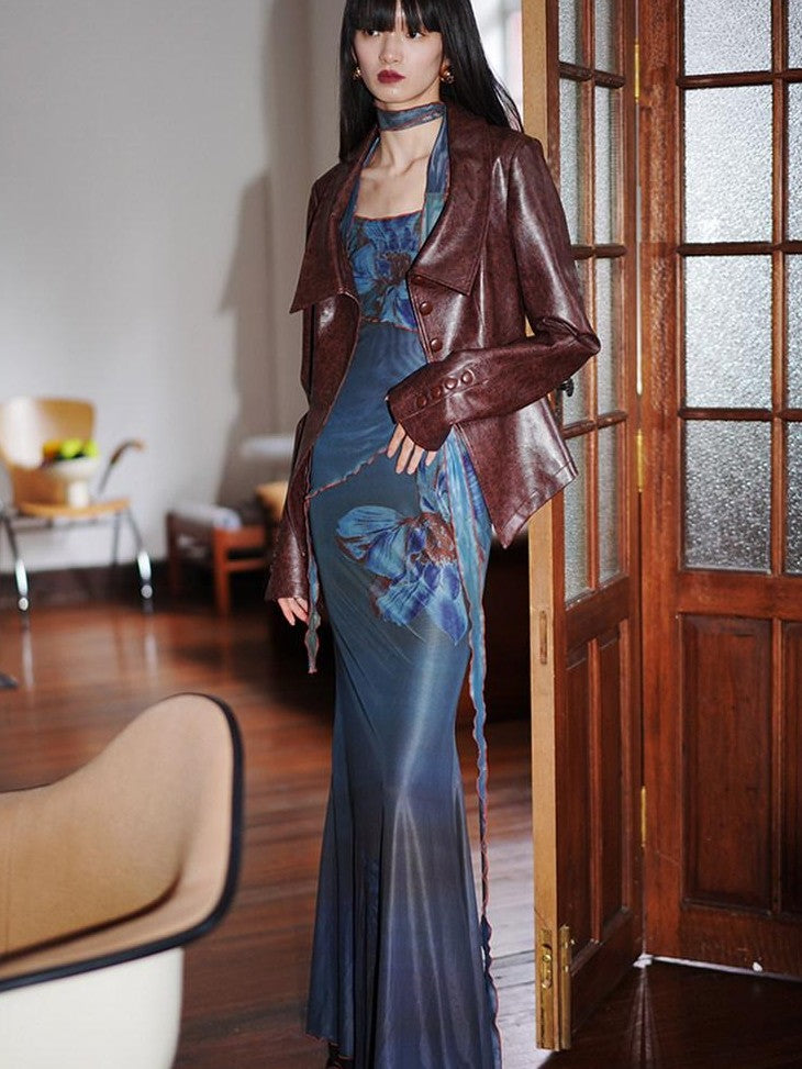 badtaste Vintage New Chinese Printed Convertible Slim Women's Mesh Strapless Maxi Dresses