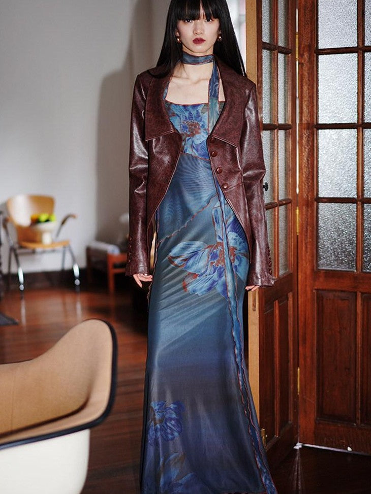 badtaste Vintage New Chinese Printed Convertible Slim Women's Mesh Strapless Maxi Dresses
