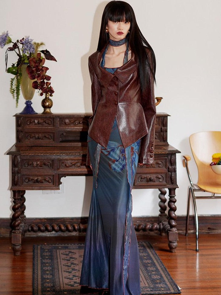 badtaste Vintage New Chinese Printed Convertible Slim Women's Mesh Strapless Maxi Dresses