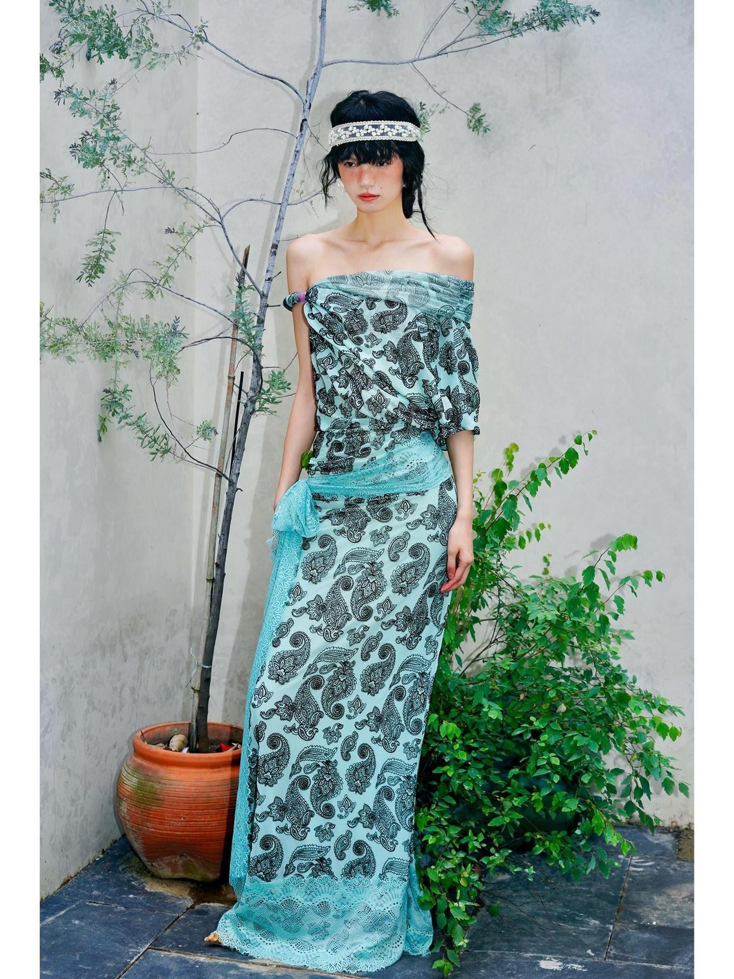 badtaste Vintage Paisley Multiway Structured Western Women's Strapless Maxi Dresses