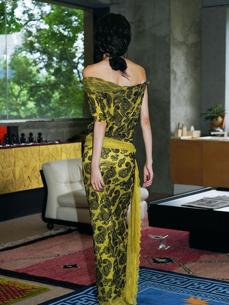 badtaste Vintage Paisley Multiway Structured Western Women's Strapless Maxi Dresses