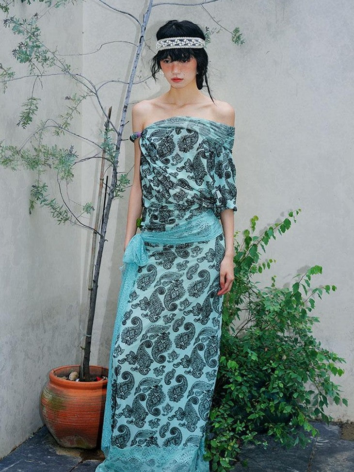 badtaste Vintage Paisley Multiway Structured Western Women's Strapless Maxi Dresses