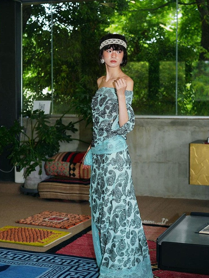 badtaste Vintage Paisley Multiway Structured Western Women's Strapless Maxi Dresses