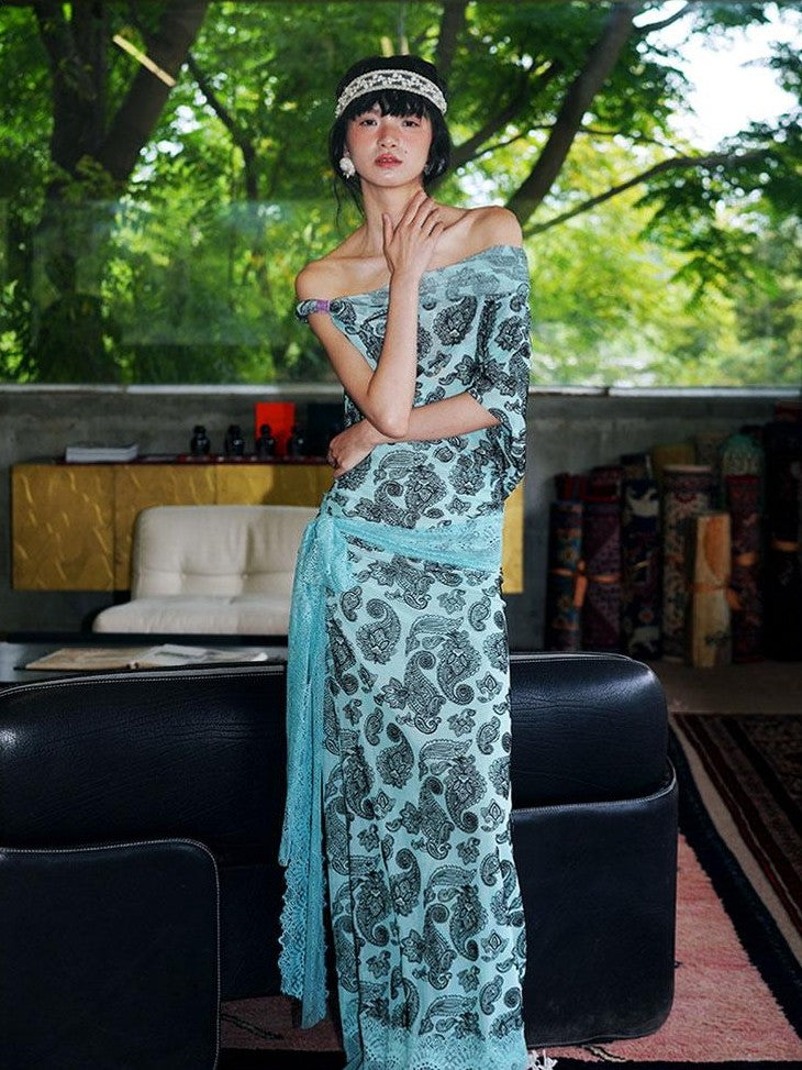 badtaste Vintage Paisley Multiway Structured Western Women's Strapless Maxi Dresses