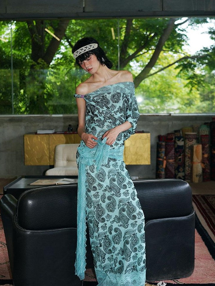 badtaste Vintage Paisley Multiway Structured Western Women's Strapless Maxi Dresses