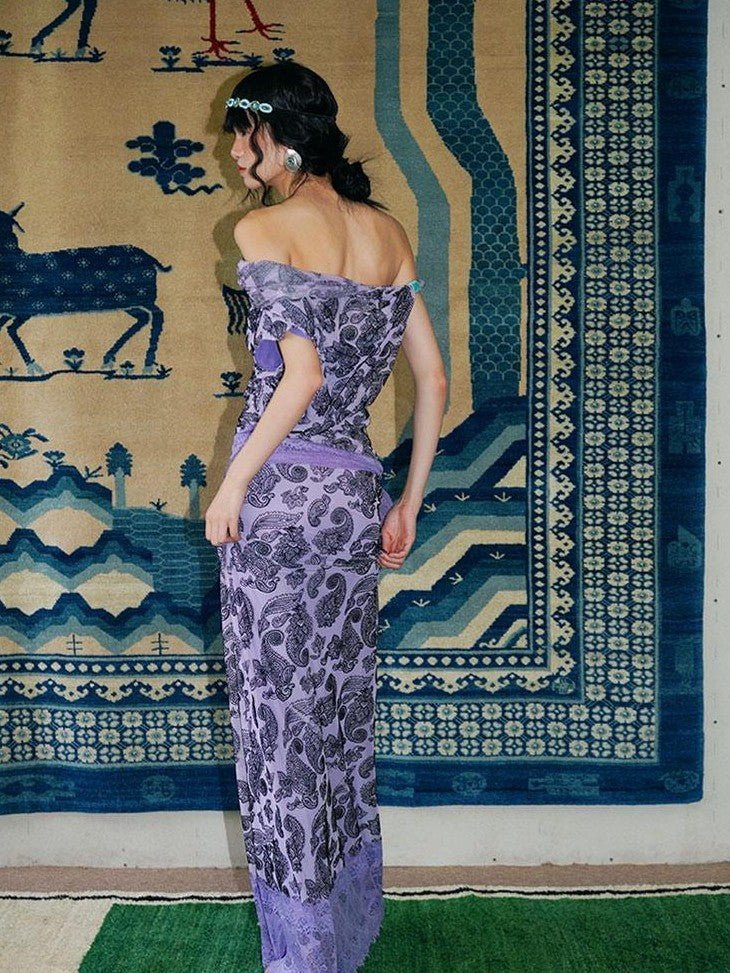 badtaste Vintage Paisley Multiway Structured Western Women's Strapless Maxi Dresses