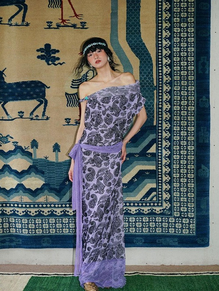 badtaste Vintage Paisley Multiway Structured Western Women's Strapless Maxi Dresses