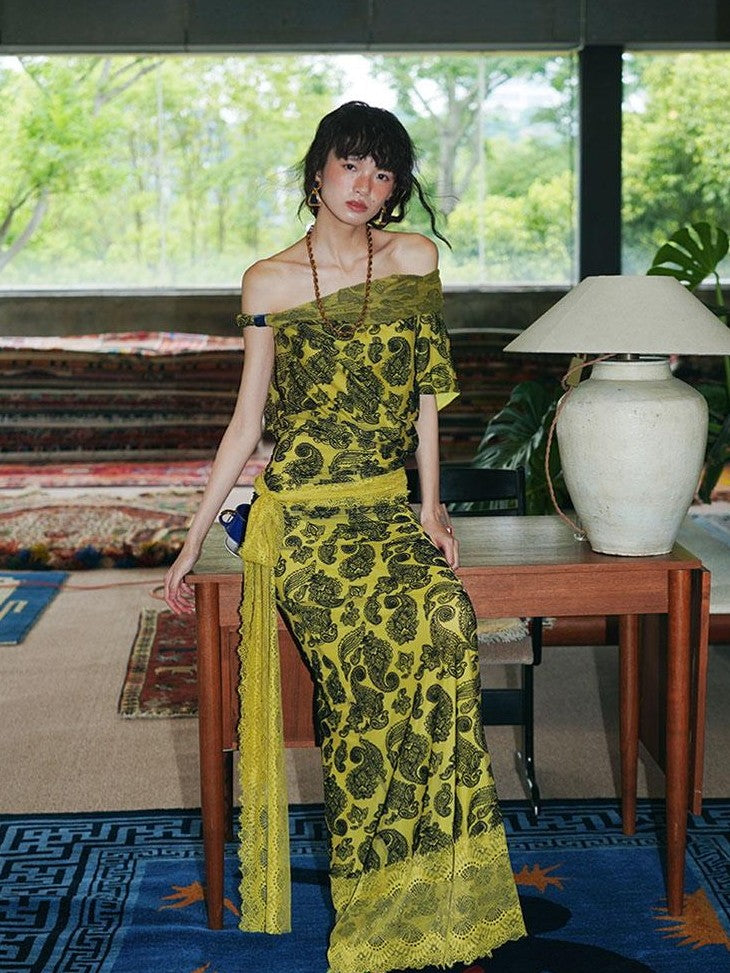 badtaste Vintage Paisley Multiway Structured Western Women's Strapless Maxi Dresses