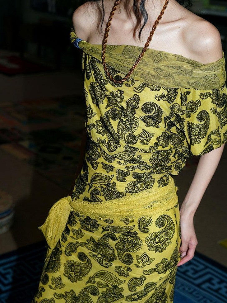 badtaste Vintage Paisley Multiway Structured Western Women's Strapless Maxi Dresses