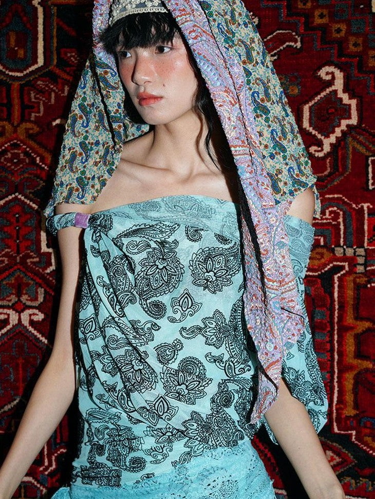 badtaste Vintage Paisley Multiway Structured Western Women's Strapless Maxi Dresses