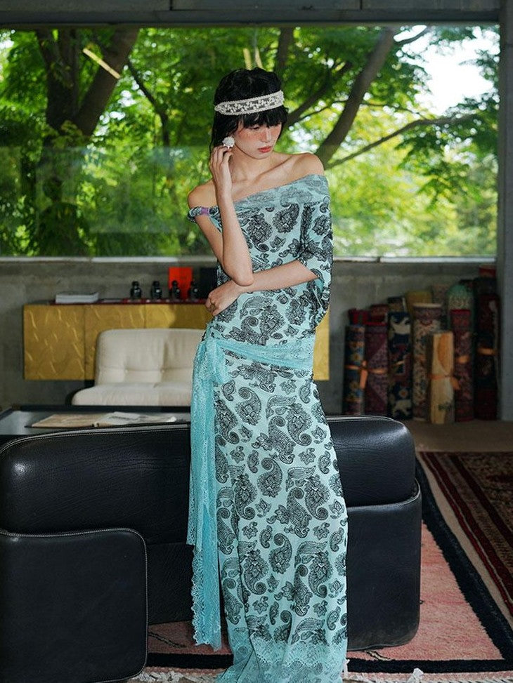 badtaste Vintage Paisley Multiway Structured Western Women's Strapless Maxi Dresses