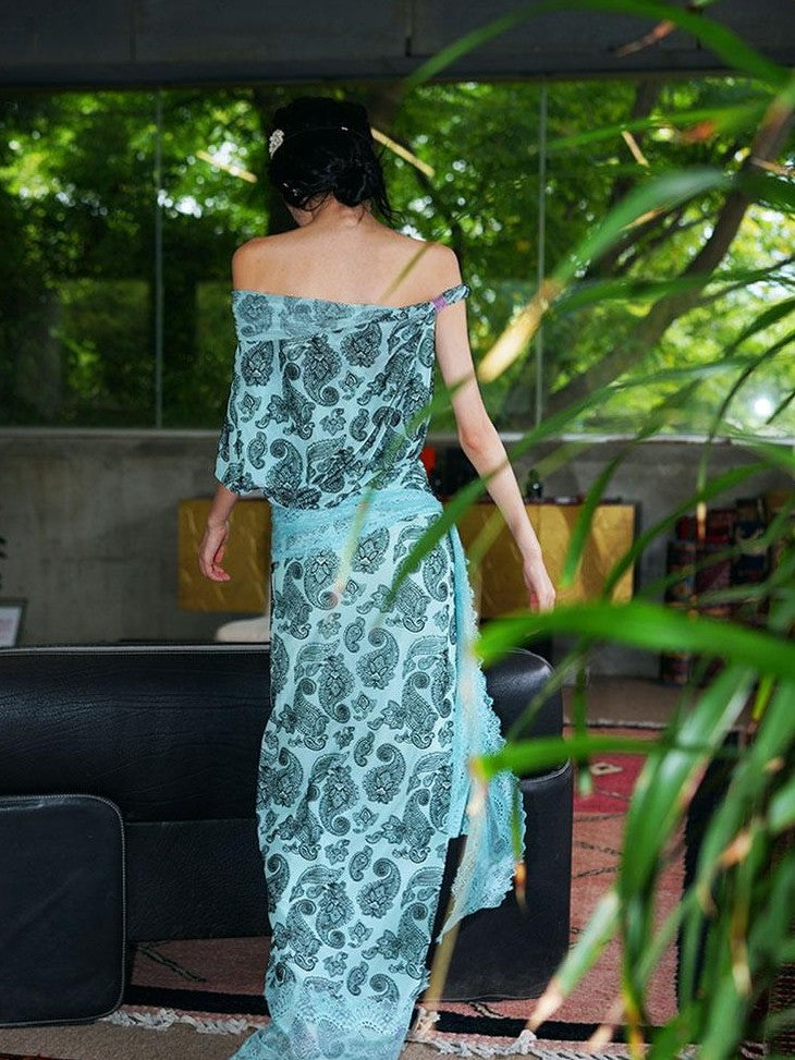 badtaste Vintage Paisley Multiway Structured Western Women's Strapless Maxi Dresses