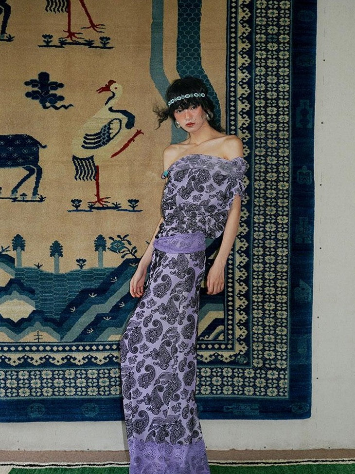 badtaste Vintage Paisley Multiway Structured Western Women's Strapless Maxi Dresses