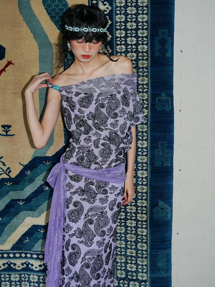 badtaste Vintage Paisley Multiway Structured Western Women's Strapless Maxi Dresses
