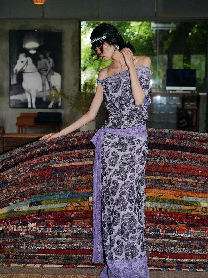 badtaste Vintage Paisley Multiway Structured Western Women's Strapless Maxi Dresses