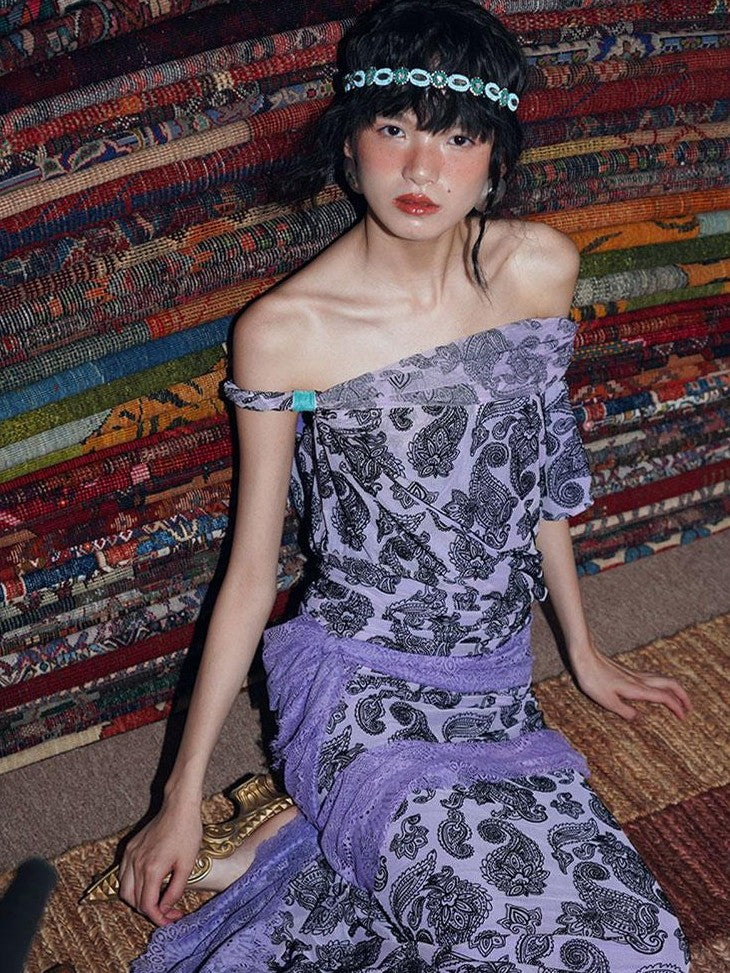 badtaste Vintage Paisley Multiway Structured Western Women's Strapless Maxi Dresses
