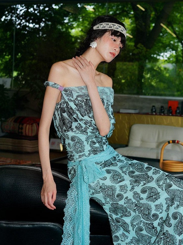 badtaste Vintage Paisley Multiway Structured Western Women's Strapless Maxi Dresses