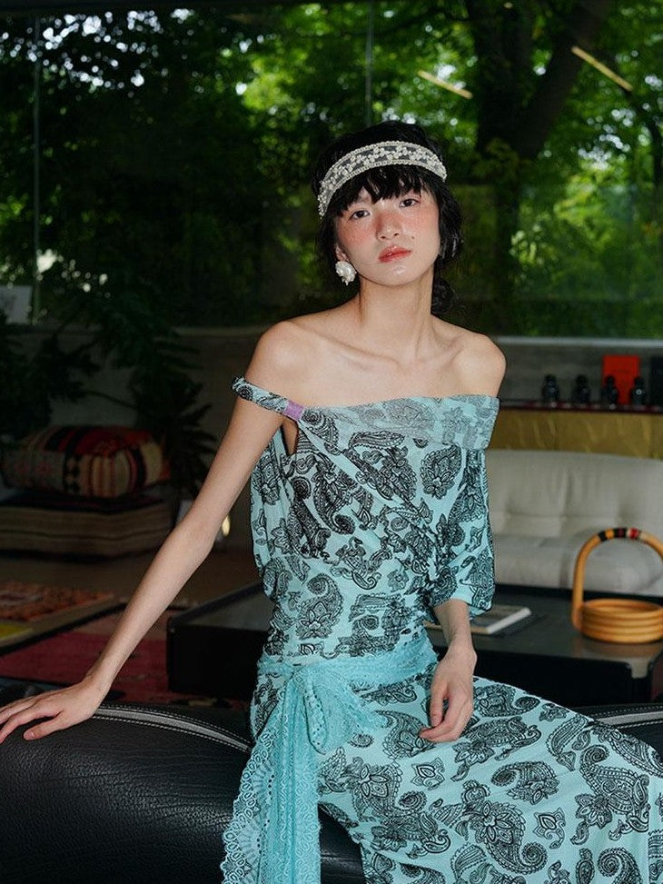 badtaste Vintage Paisley Multiway Structured Western Women's Strapless Maxi Dresses