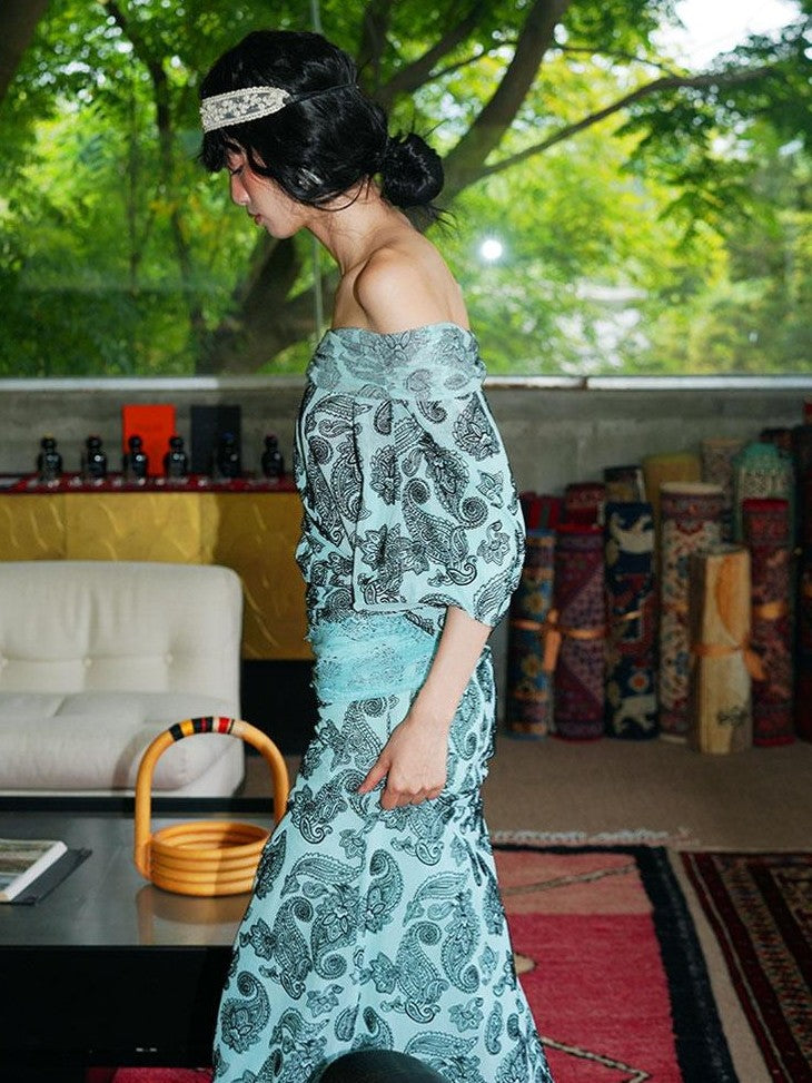 badtaste Vintage Paisley Multiway Structured Western Women's Strapless Maxi Dresses