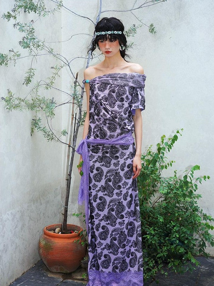 badtaste Vintage Paisley Multiway Structured Western Women's Strapless Maxi Dresses