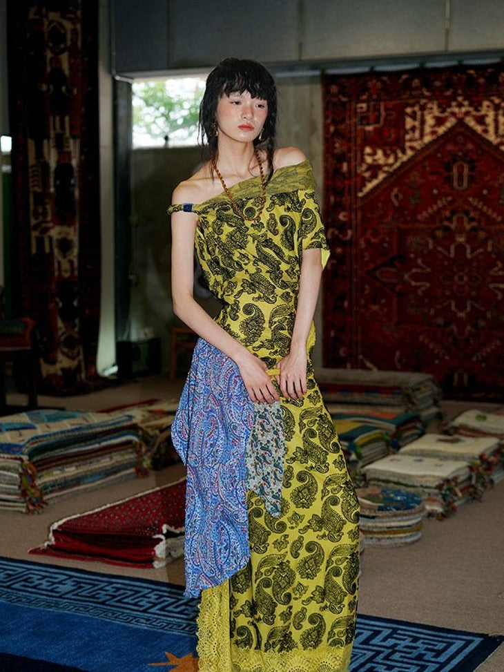badtaste Vintage Paisley Multiway Structured Western Women's Strapless Maxi Dresses